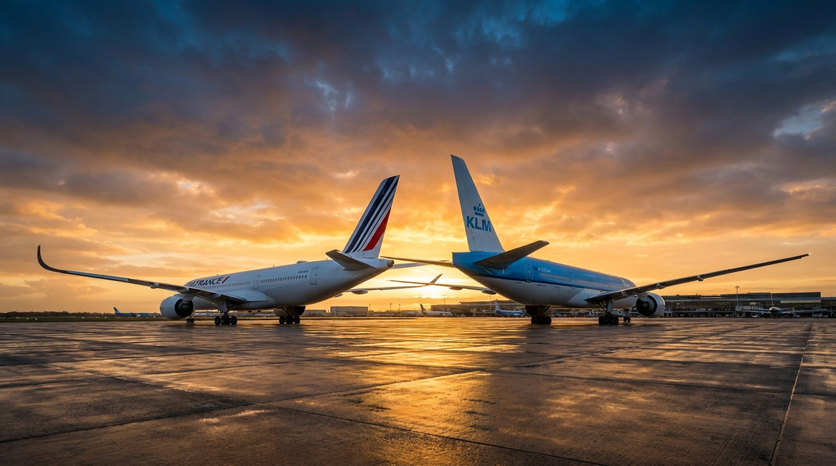 Air France Airbus A350 and KLM Boeing 777 at Paris Charles de Gaulle