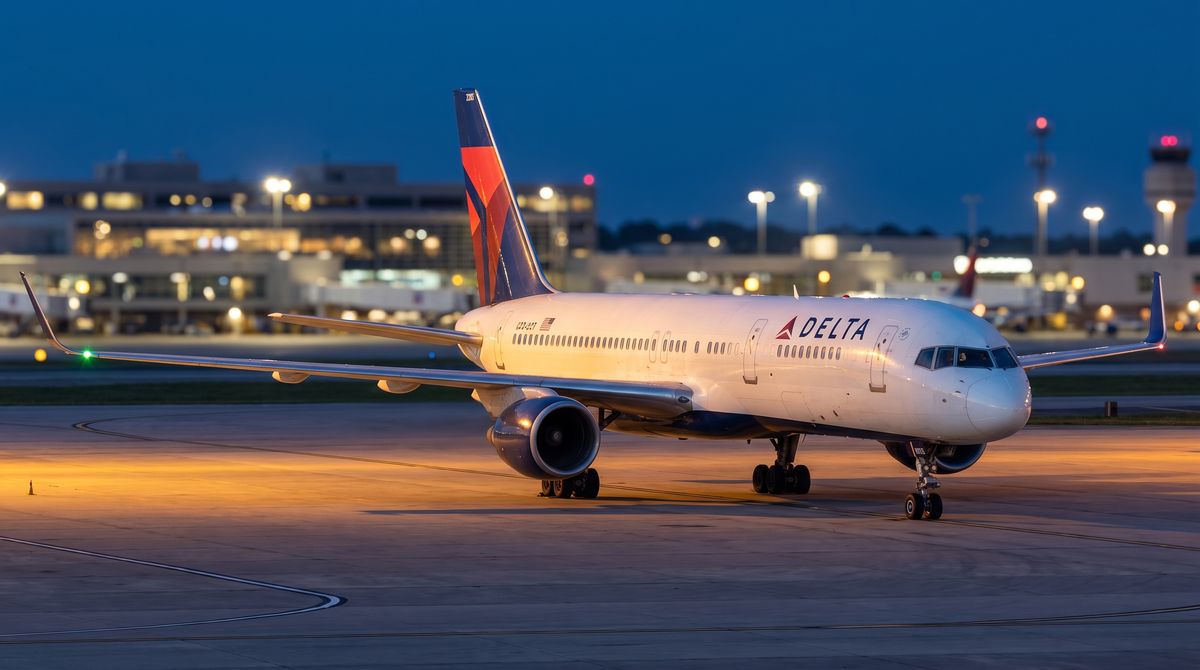 Delta Air Lines Boeing 757 on the apron at Hartsfield-Jackson Atlanta at dusk