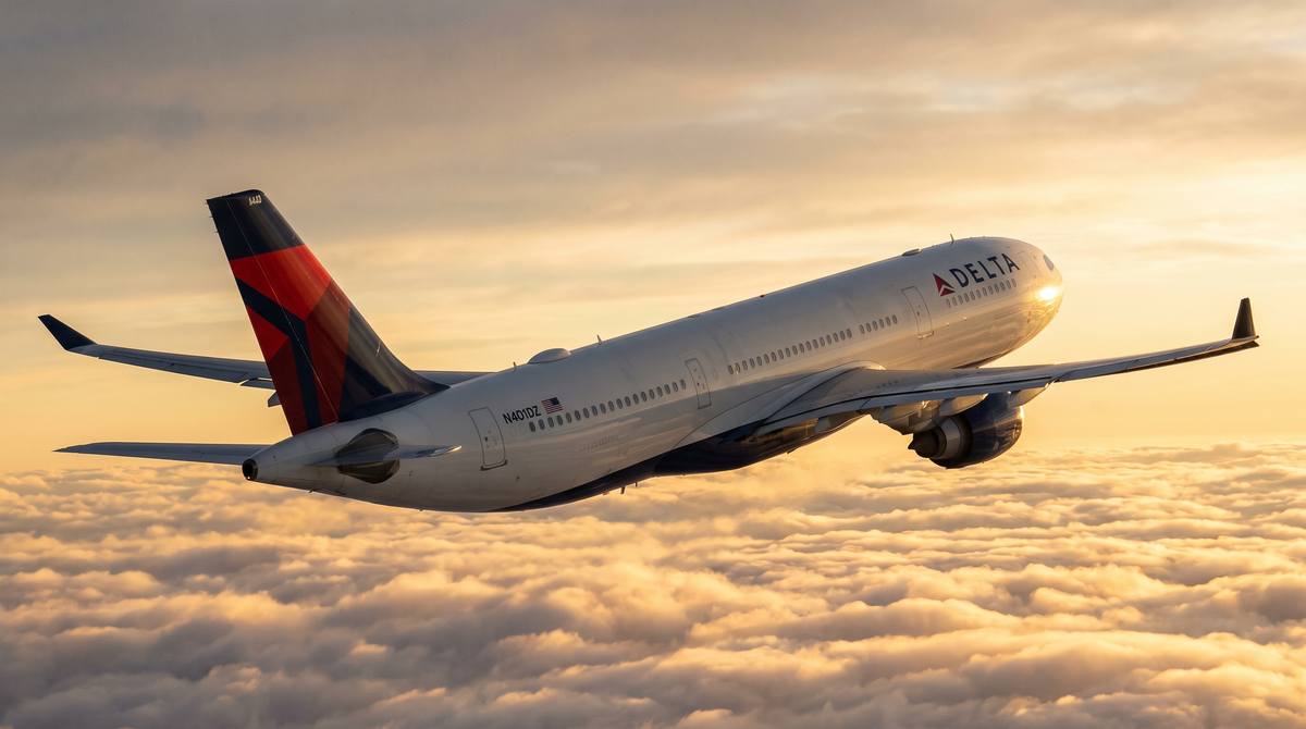 Delta Air Lines Airbus A330-900 climbing at sunrise