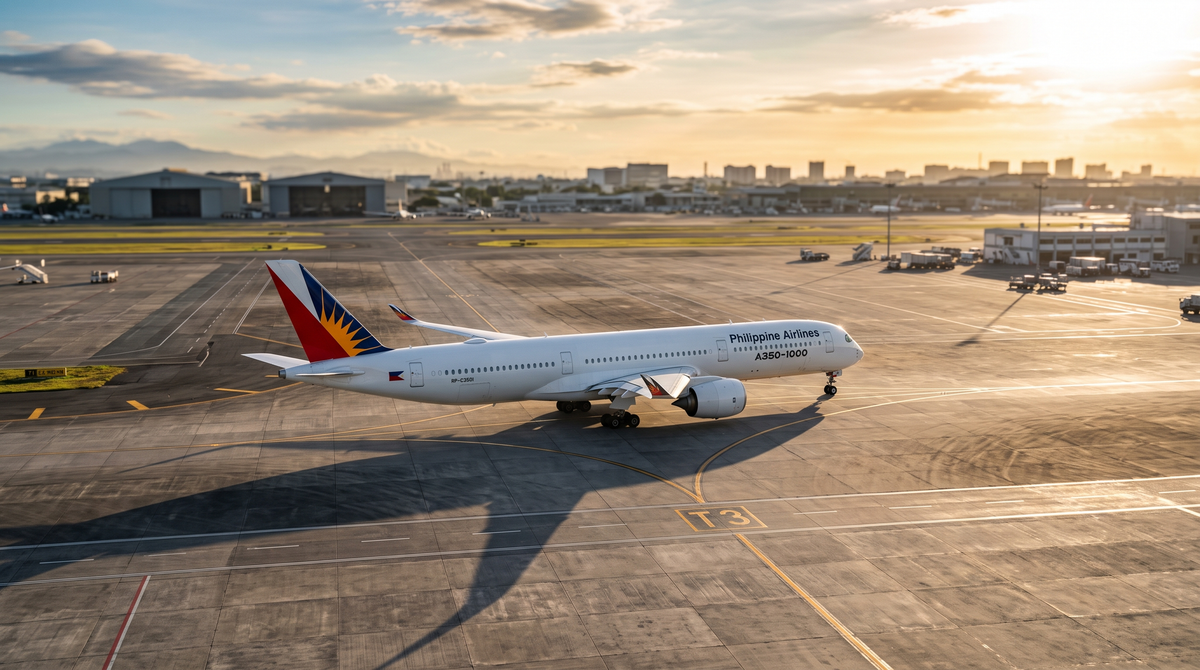 Philippine Airlines Airbus A350-1000 taxiing at sunrise