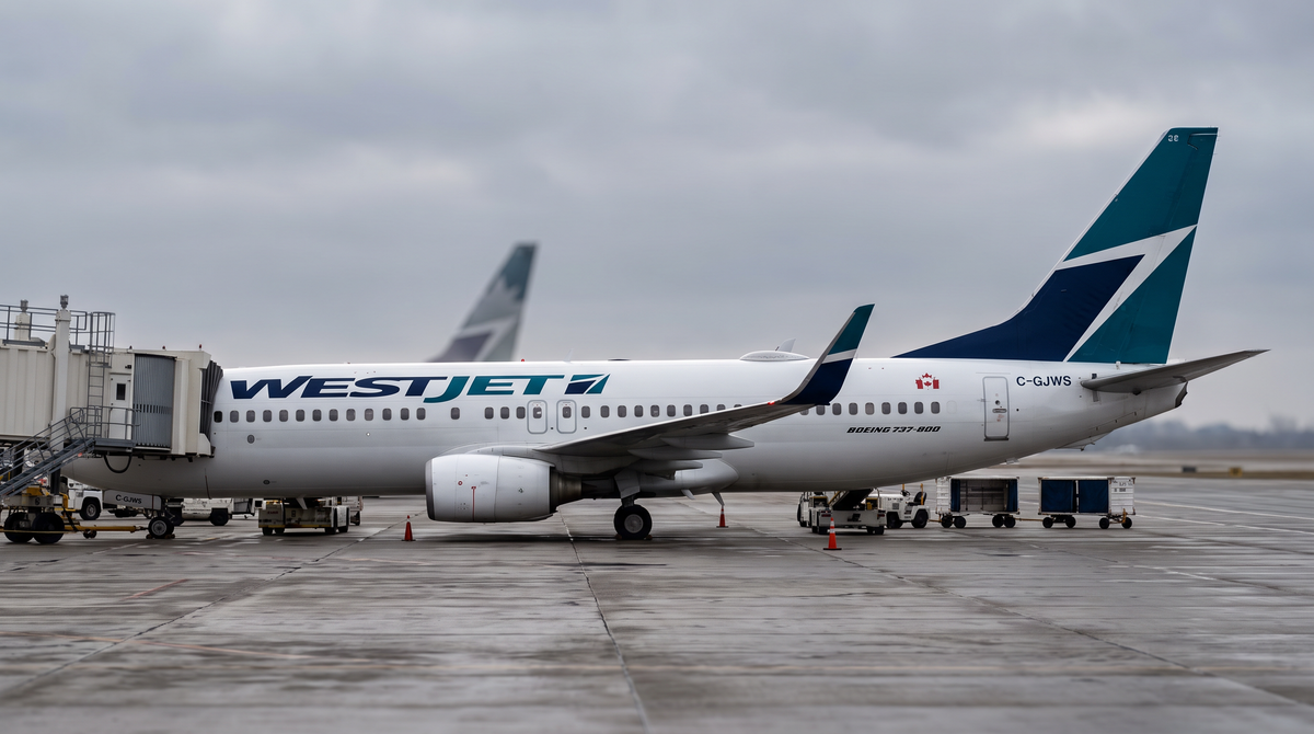 WestJet Boeing 737-800 parked at the gate during the cabin crew strike