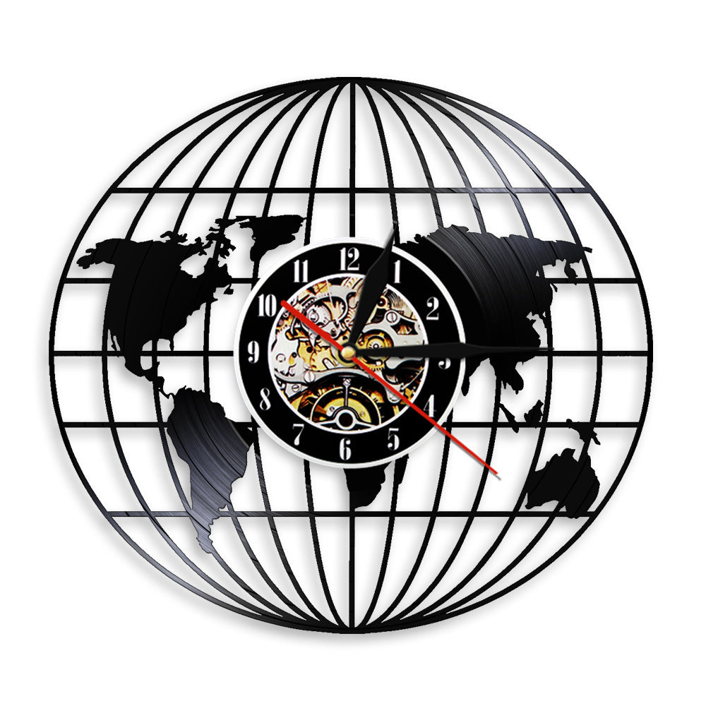World Map Vinyl Record Designed Wall Clocks