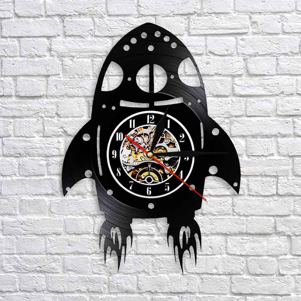Rocket Ship Vinyl Record Designed Wall Clocks