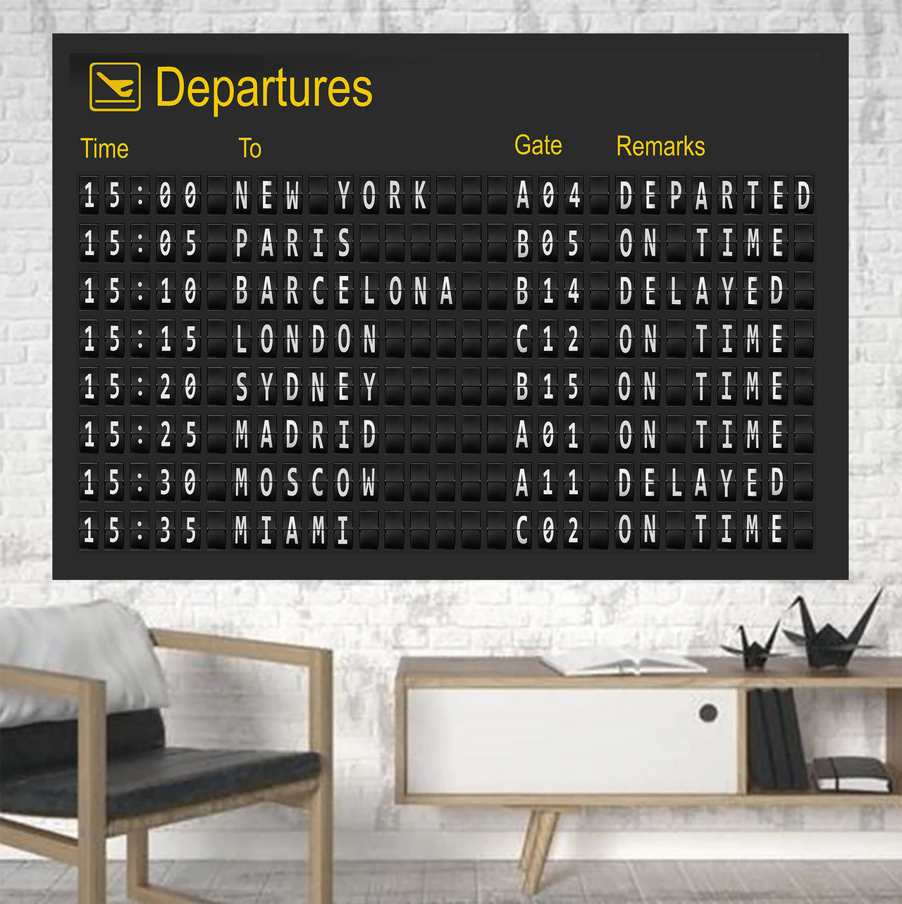 Airport Departure Sign Printed Canvas Posters (1 Piece)