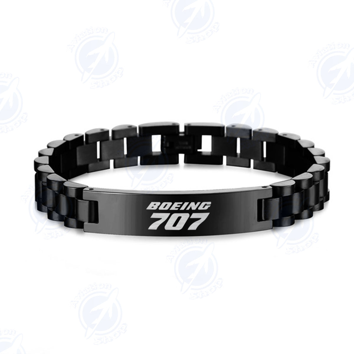 Boeing 707 & Text Designed Stainless Steel Chain Bracelets