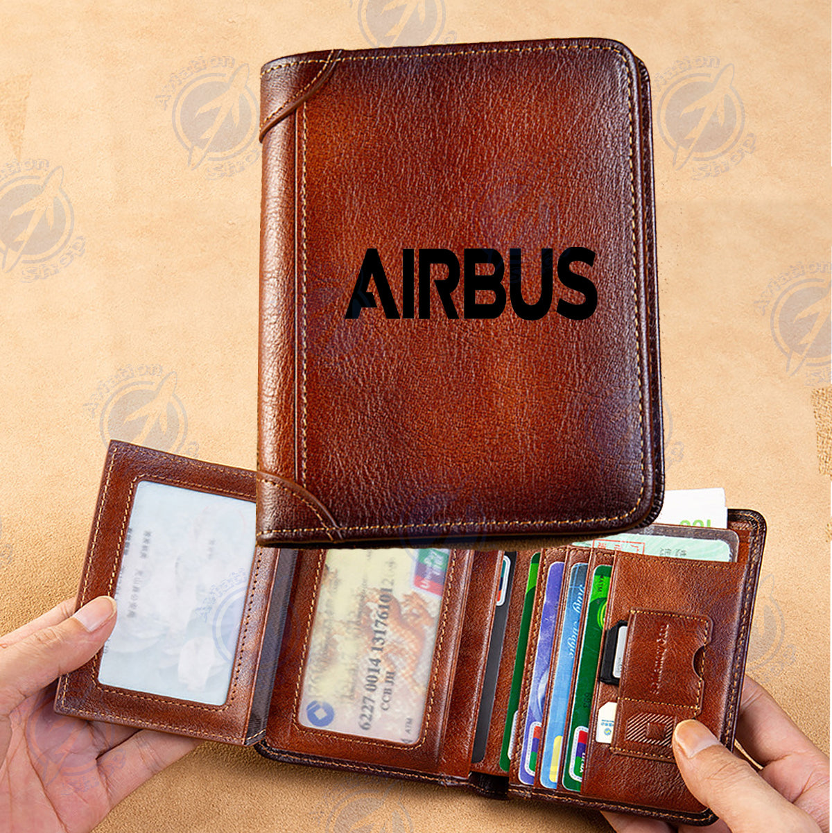 Airbus & Text Designed Leather Wallets