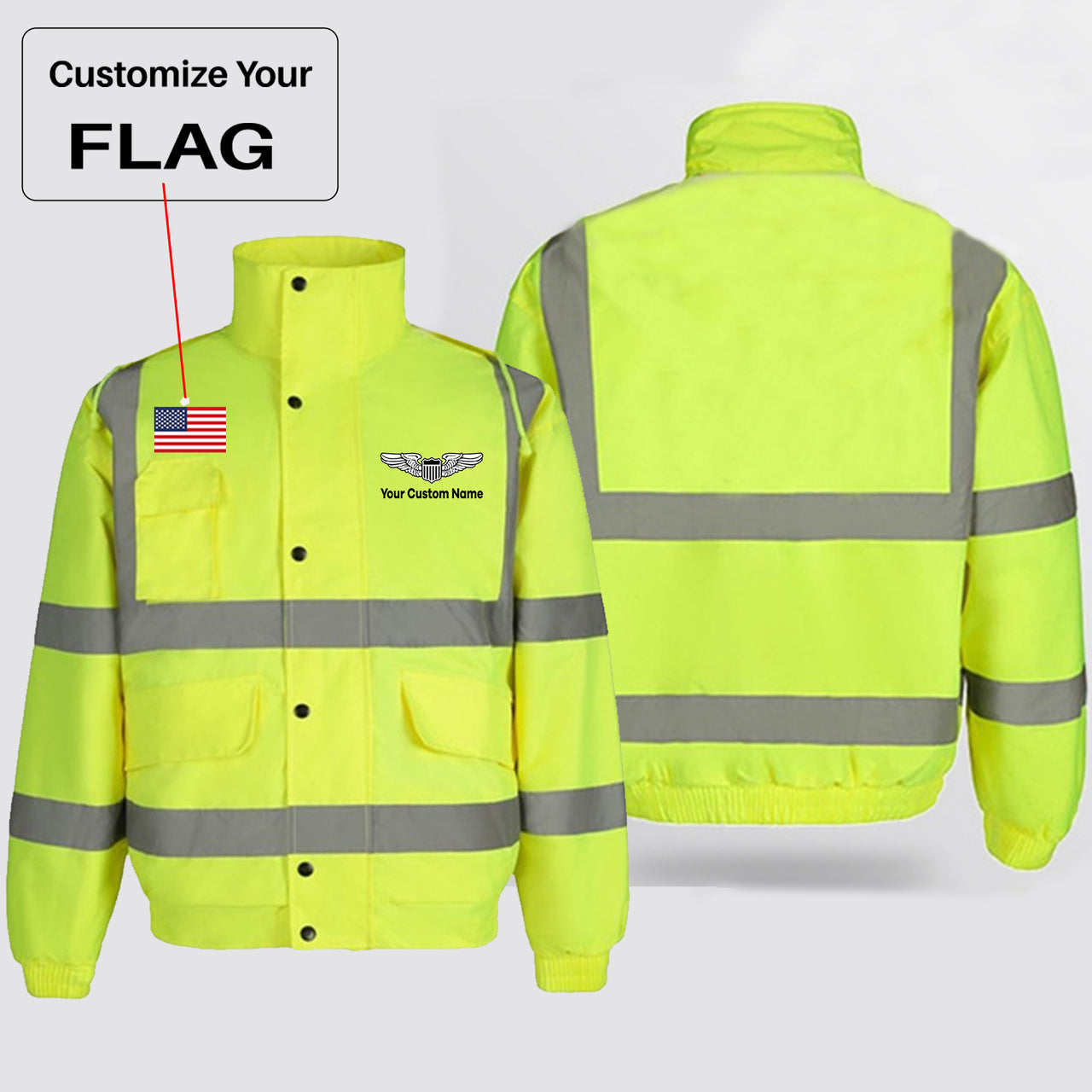 Custom Flag & Name with (Military Badge) Designed Reflective Winter Jackets