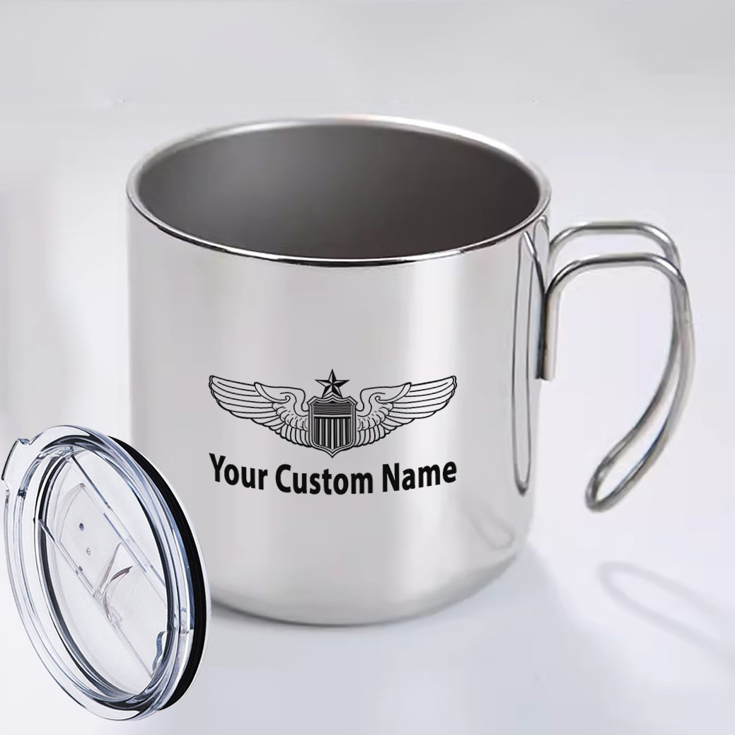 Custom Name (US Air Force & Star) Designed Stainless Steel Portable Mugs