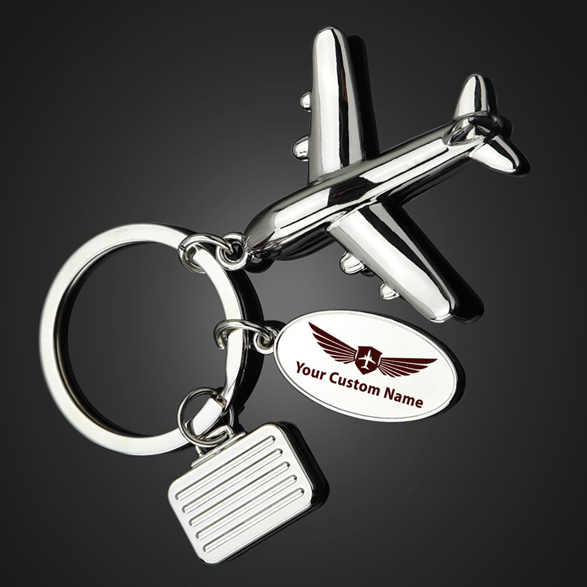 Custom Name (Badge 2) Designed Suitcase Airplane Key Chains