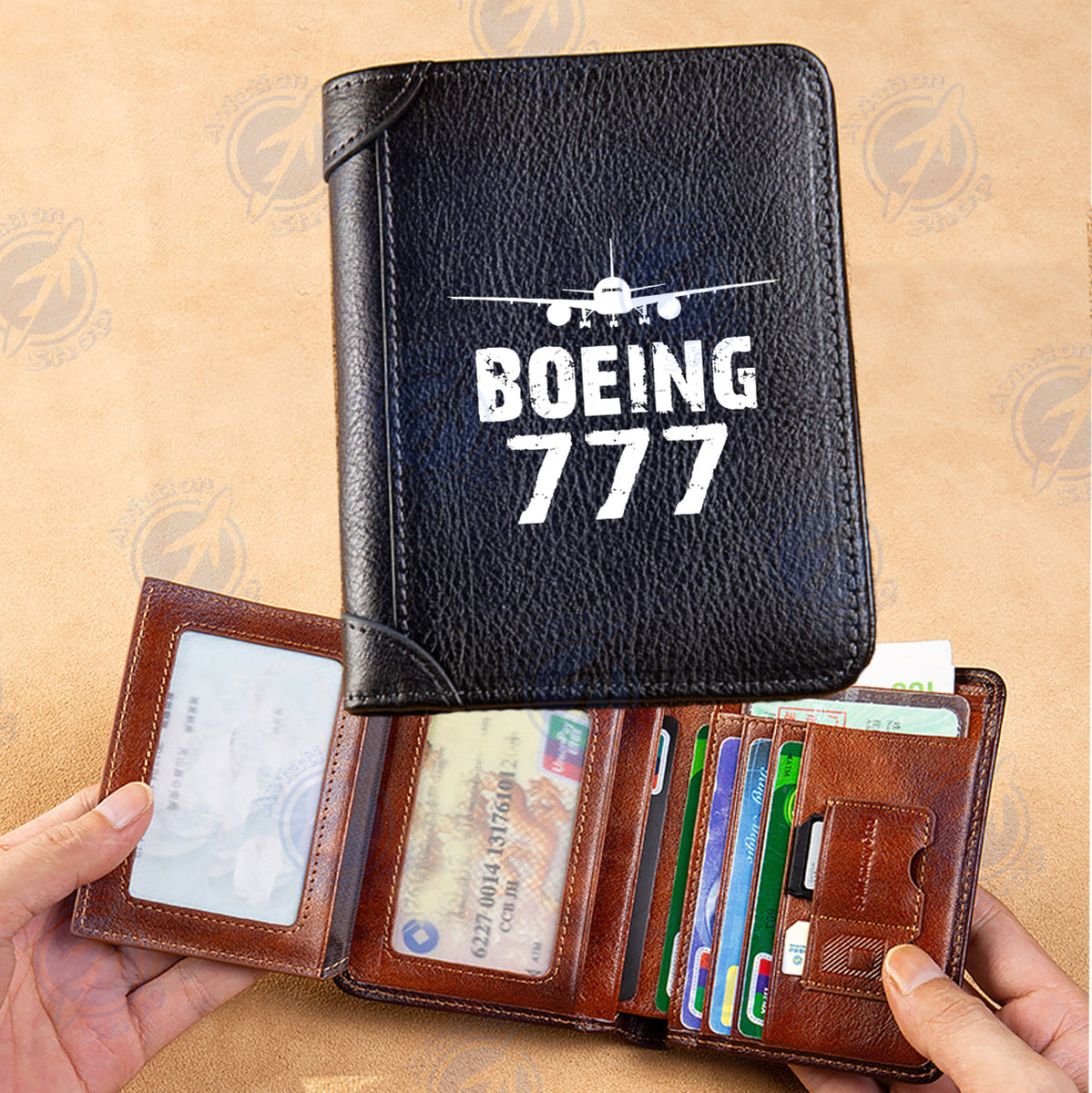 Boeing 777 & Plane Designed Leather Wallets Aviation Shop