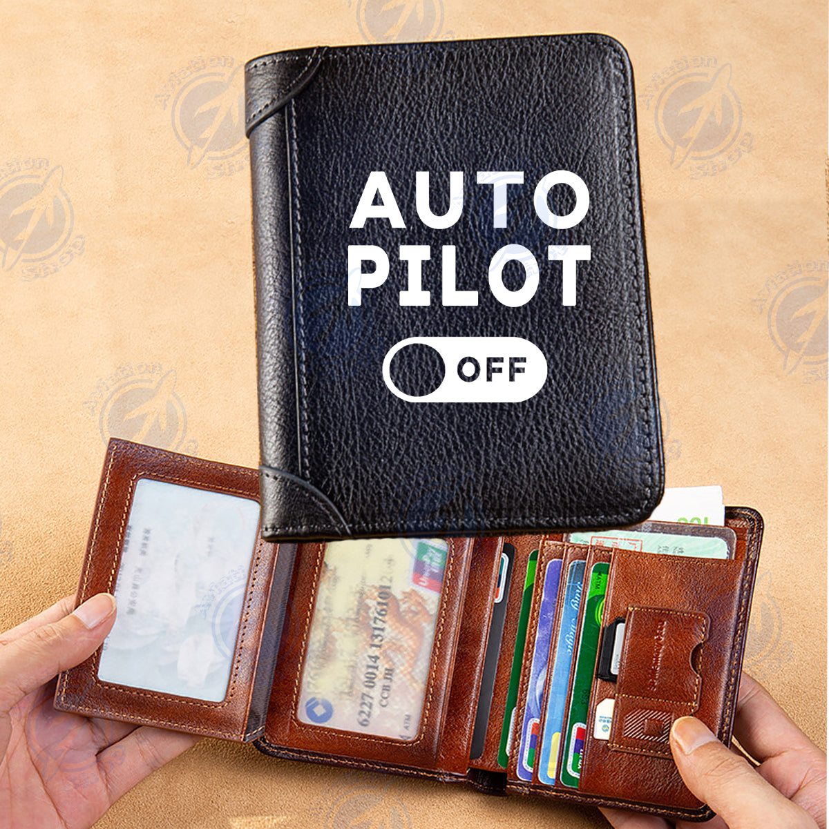 Auto Pilot Off Designed Leather Wallets