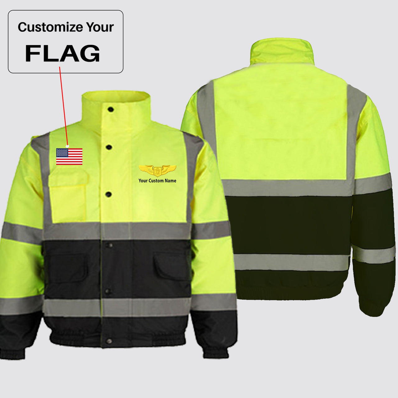 Custom Flag & Name with (Special US Air Force) Designed Reflective Winter Jackets