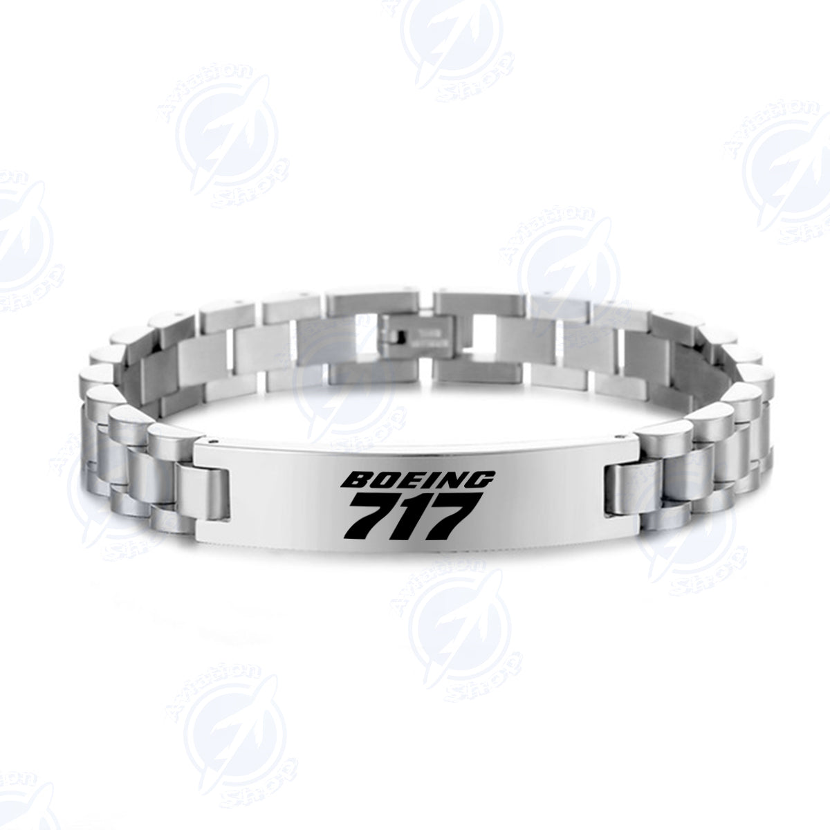 Boeing 717 & Text Designed Stainless Steel Chain Bracelets