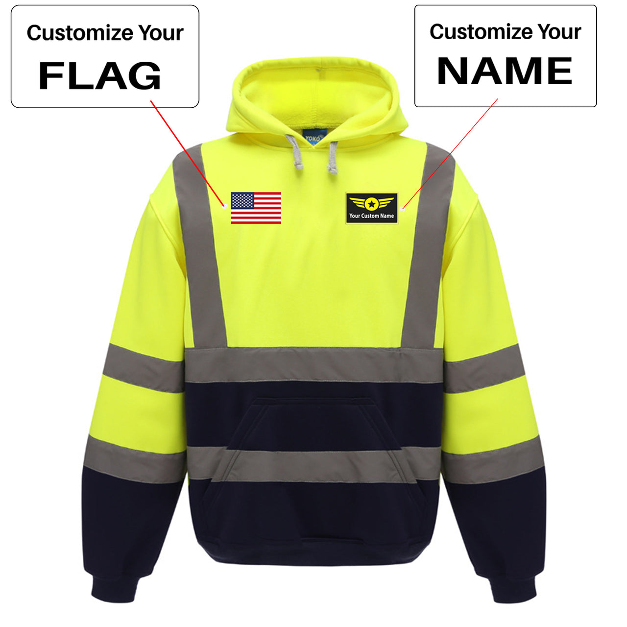 Custom Name & Badge & Flag Designed Reflective Hoodies