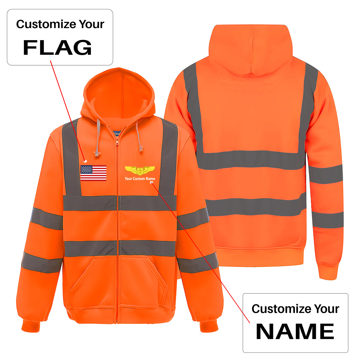 Custom Name (Special US Air Force) Designed Reflective Zipped Hoodies