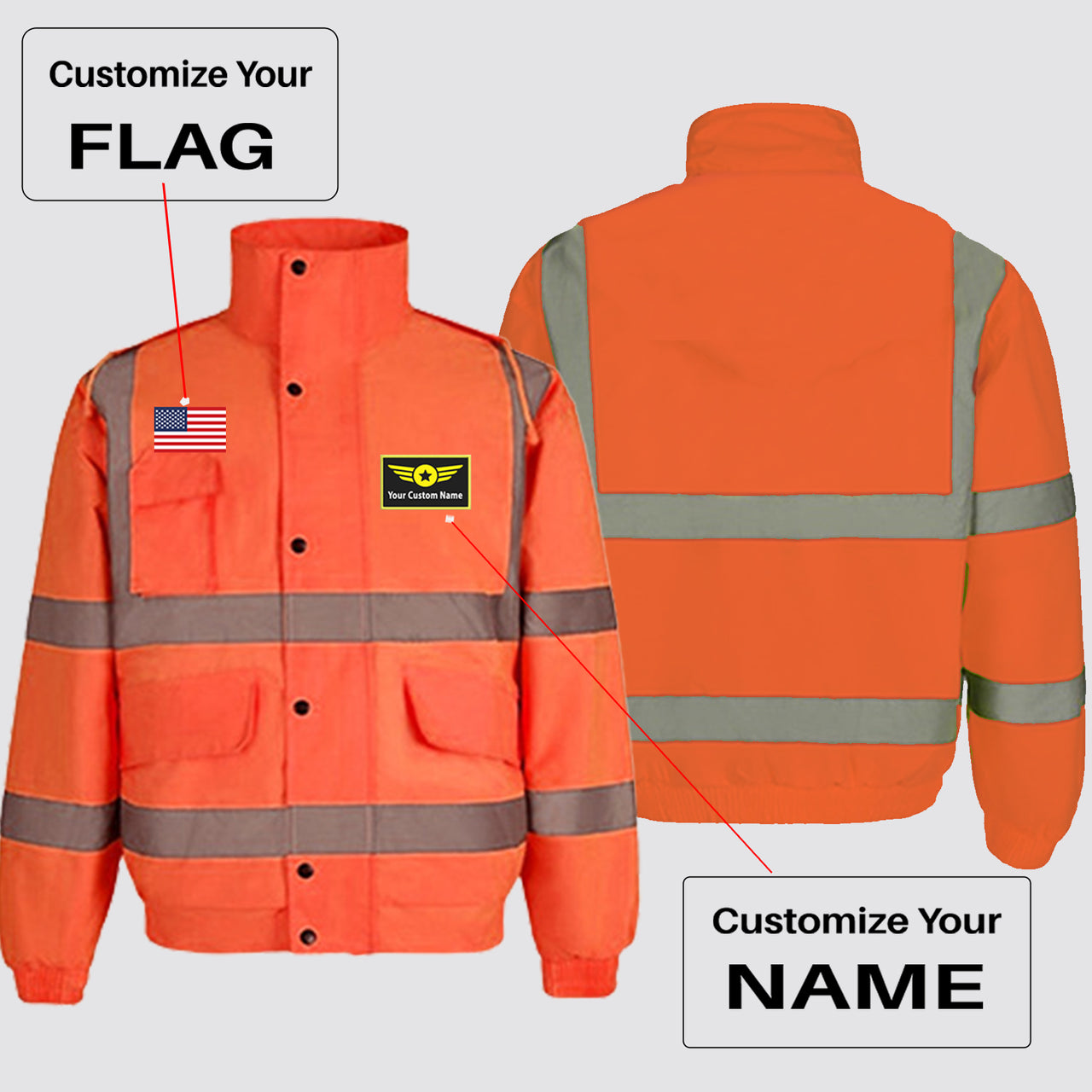 Custom Flag & Name with "Special Badge" Designed Reflective Winter Jackets
