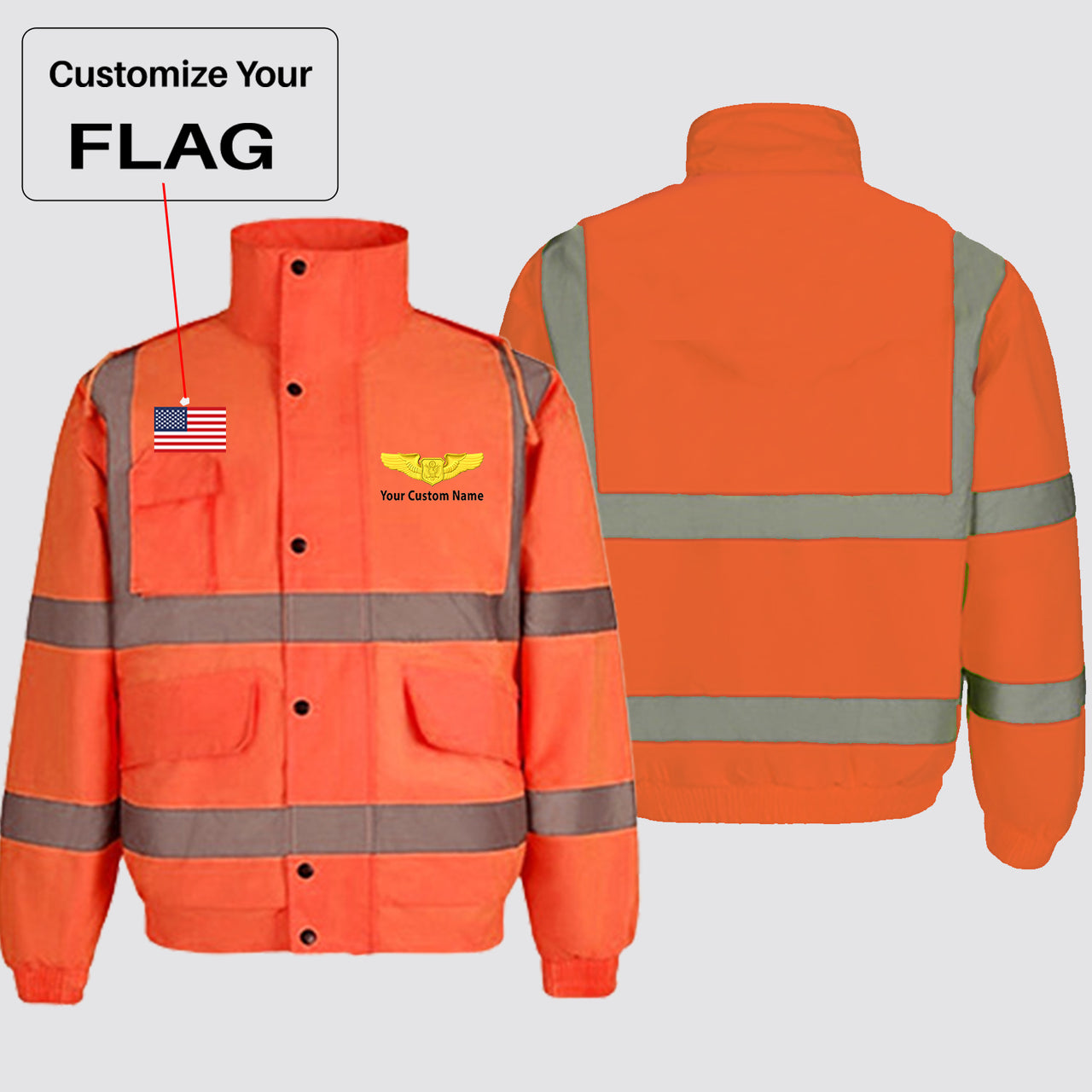 Custom Flag & Name with (Special US Air Force) Designed Reflective Winter Jackets