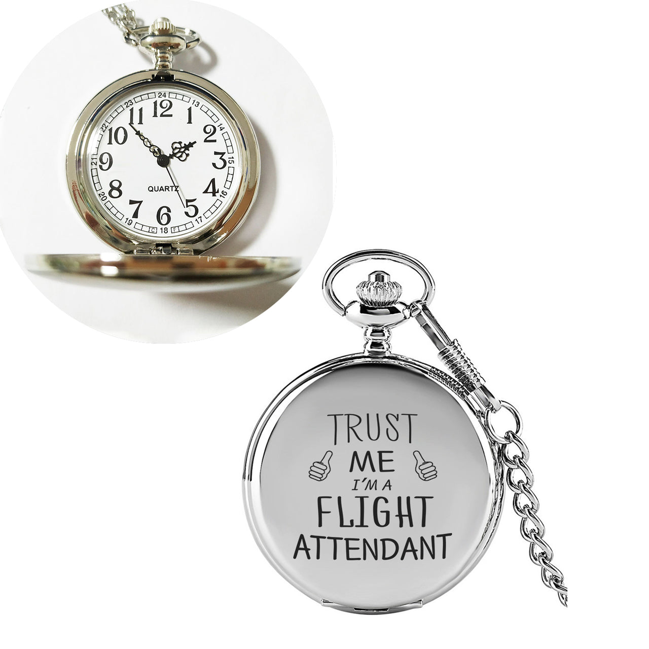 Trust Me I'm a Flight Attendant Designed Pocket Watches