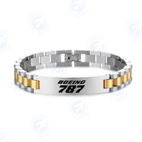 Thumbnail for Boeing 787 & Text Designed Stainless Steel Chain Bracelets