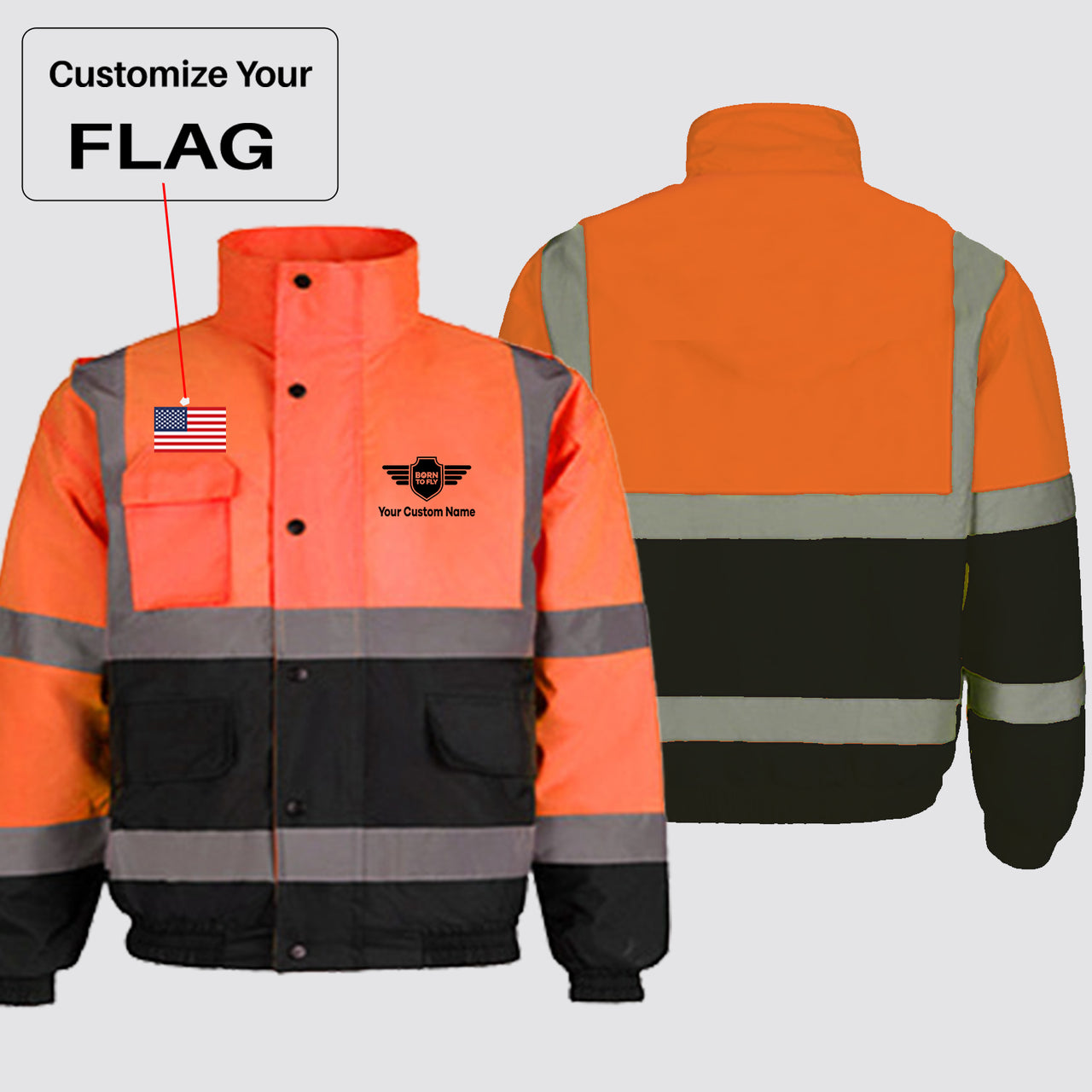 Custom Flag & Name with (Badge 5) Designed Reflective Winter Jackets