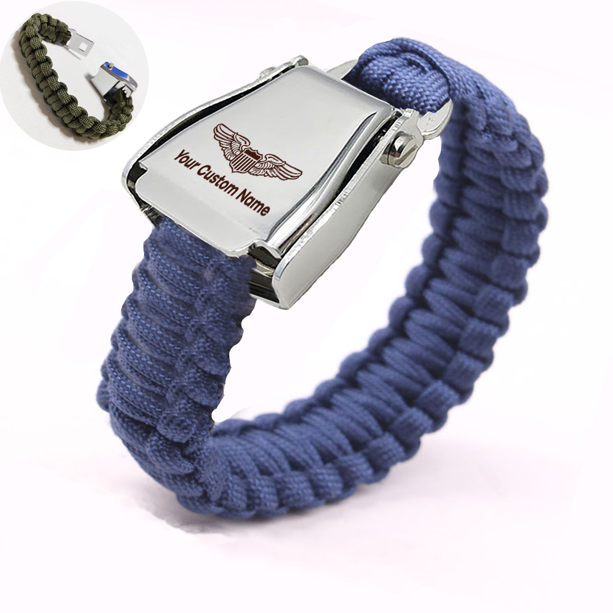 Custom Name (Military Badge) Design Airplane Seat Belt Bracelet