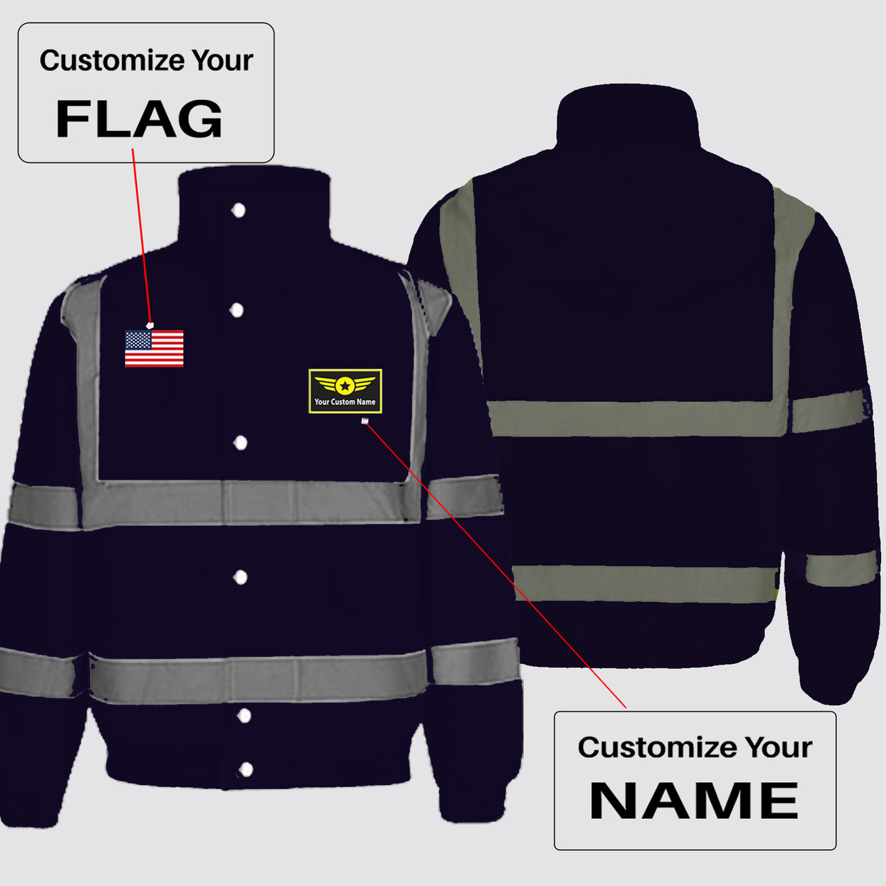 Custom Flag & Name with "Special Badge" Designed Reflective Winter Jackets