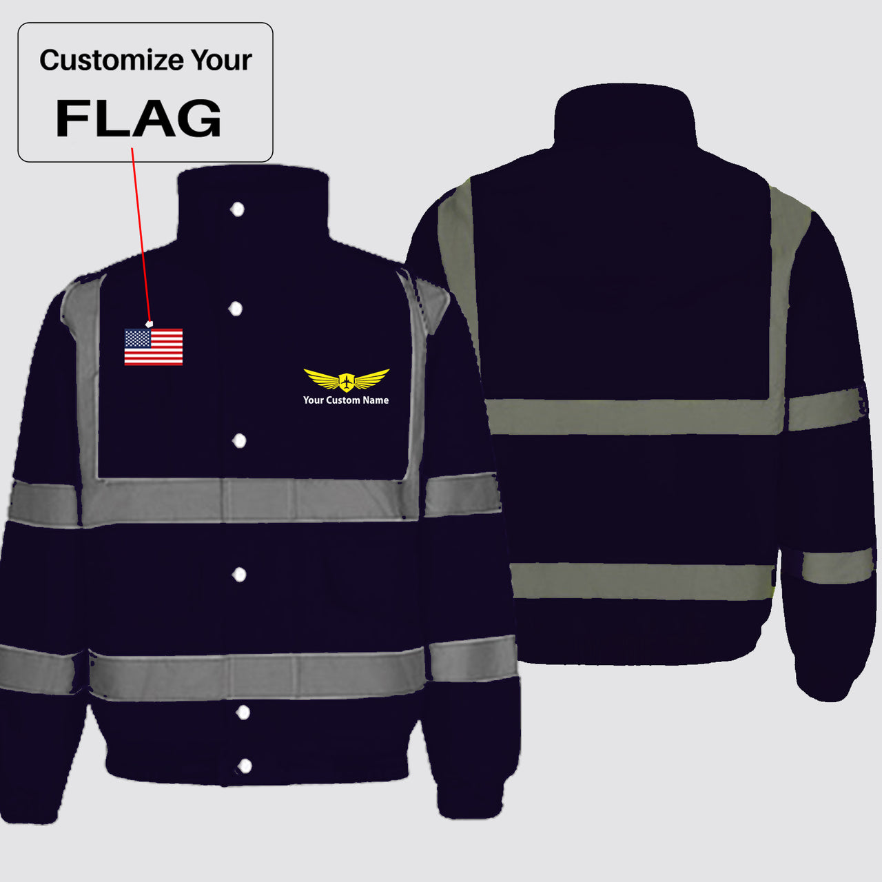 Custom Flag & Name with (Badge 2) Designed Reflective Winter Jackets
