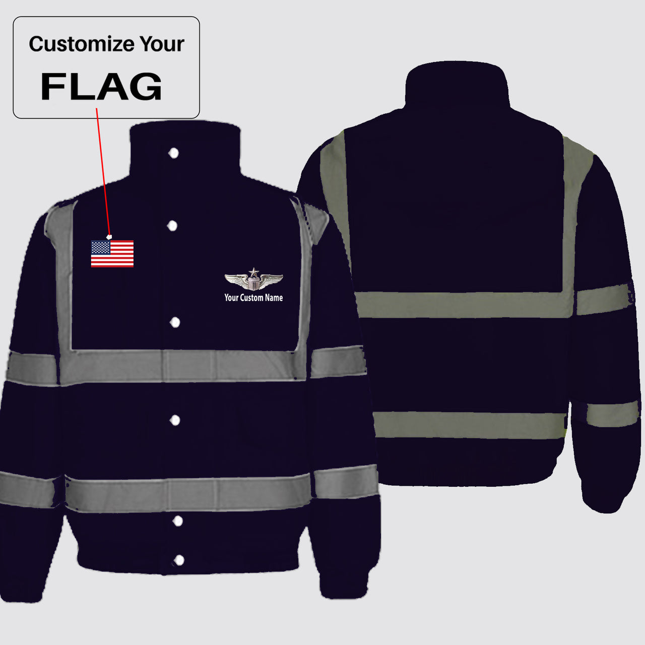 Custom Flag & Name with (US Air Force & Star) Designed Reflective Winter Jackets