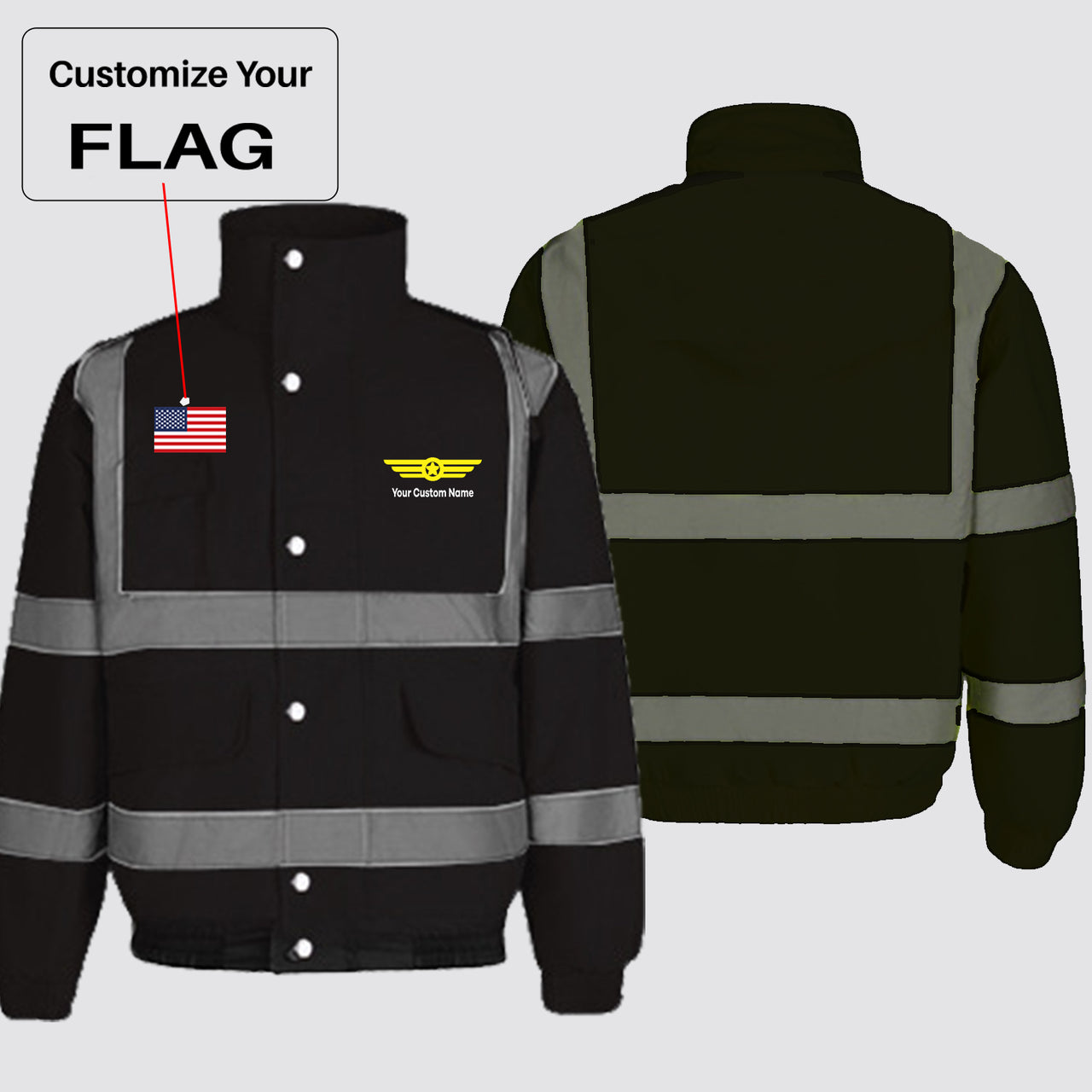 Custom Flag & Name with (Badge 6) Designed Reflective Winter Jackets