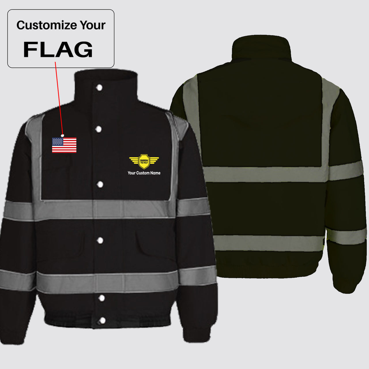 Custom Flag & Name with (Badge 5) Designed Reflective Winter Jackets