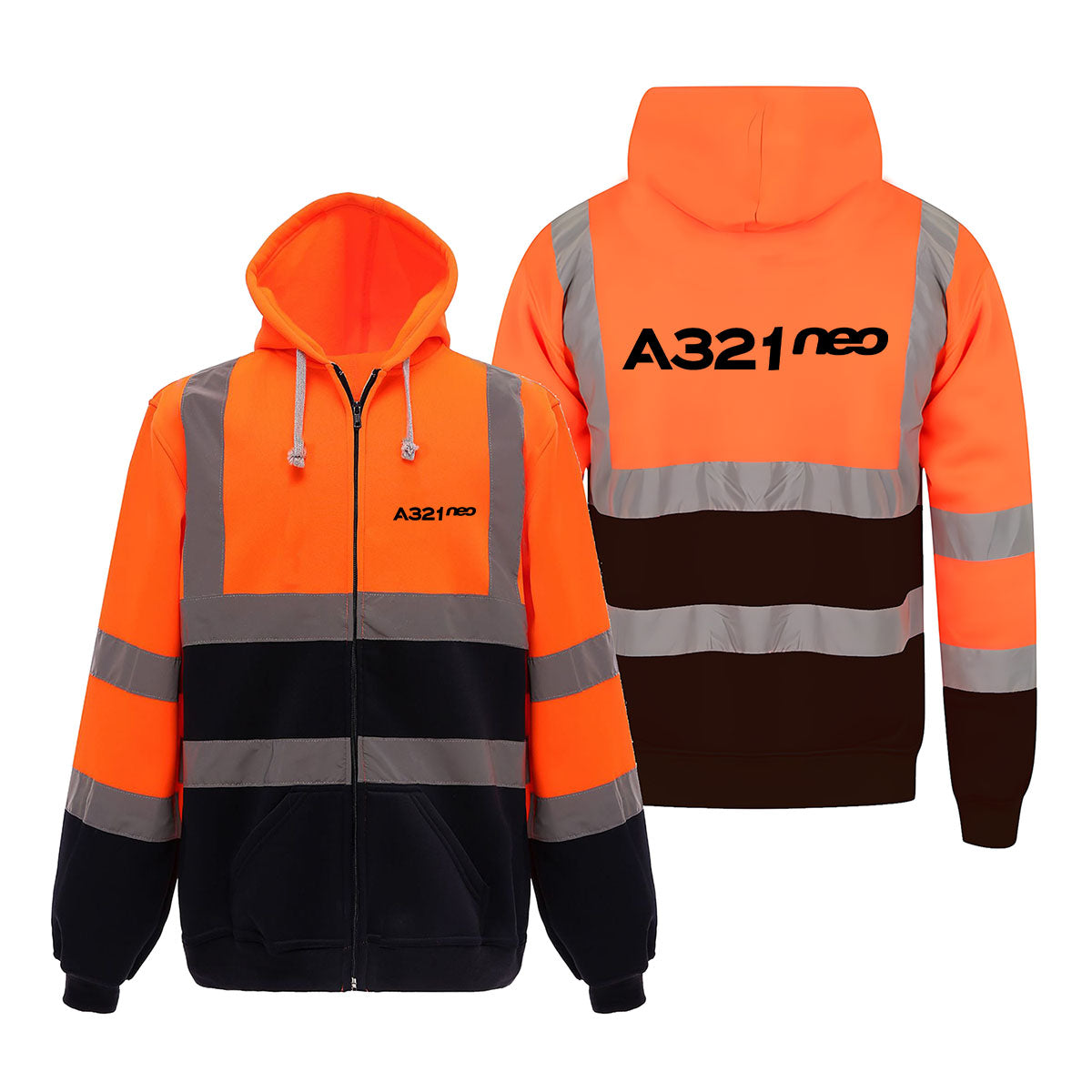 A321neo & Text Designed Reflective Zipped Hoodies