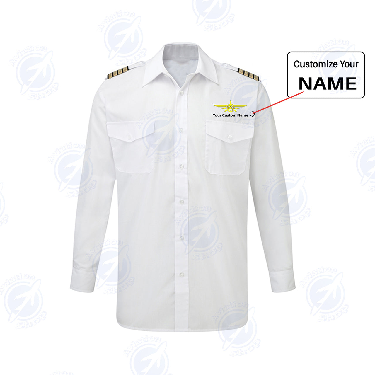 Custom & Name with EPAULETTES (Badge 3) Designed Long Sleeve Pilot Shirts