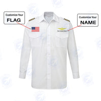Thumbnail for Custom Flag & Name with EPAULETTES (Badge 3) Designed Long Sleeve Pilot Shirts