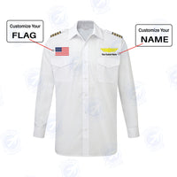 Thumbnail for Custom Flag & Name with EPAULETTES (Badge 6) Designed Long Sleeve Pilot Shirts