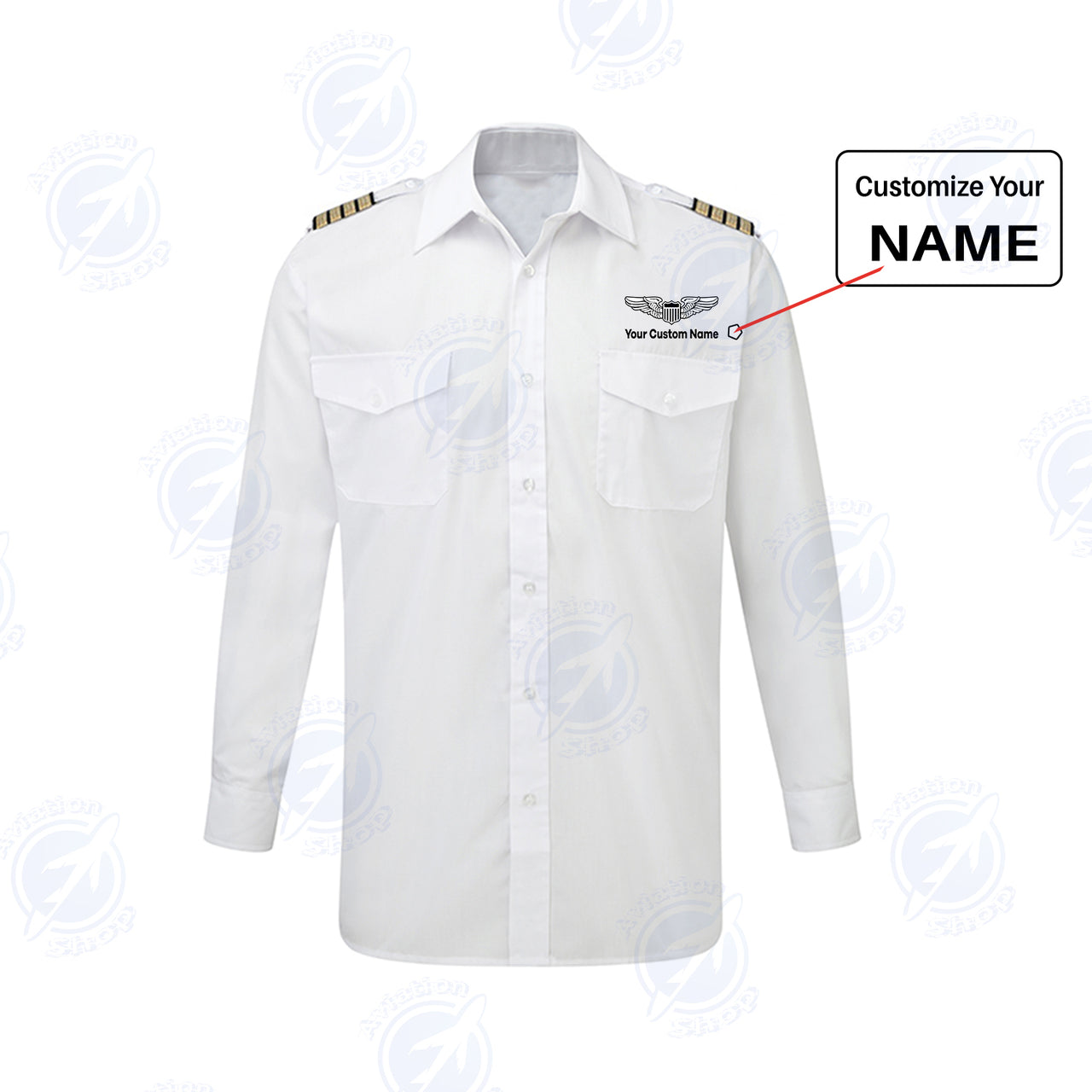 Custom & Name with EPAULETTES (Military Badge) Designed Long Sleeve Pilot Shirts