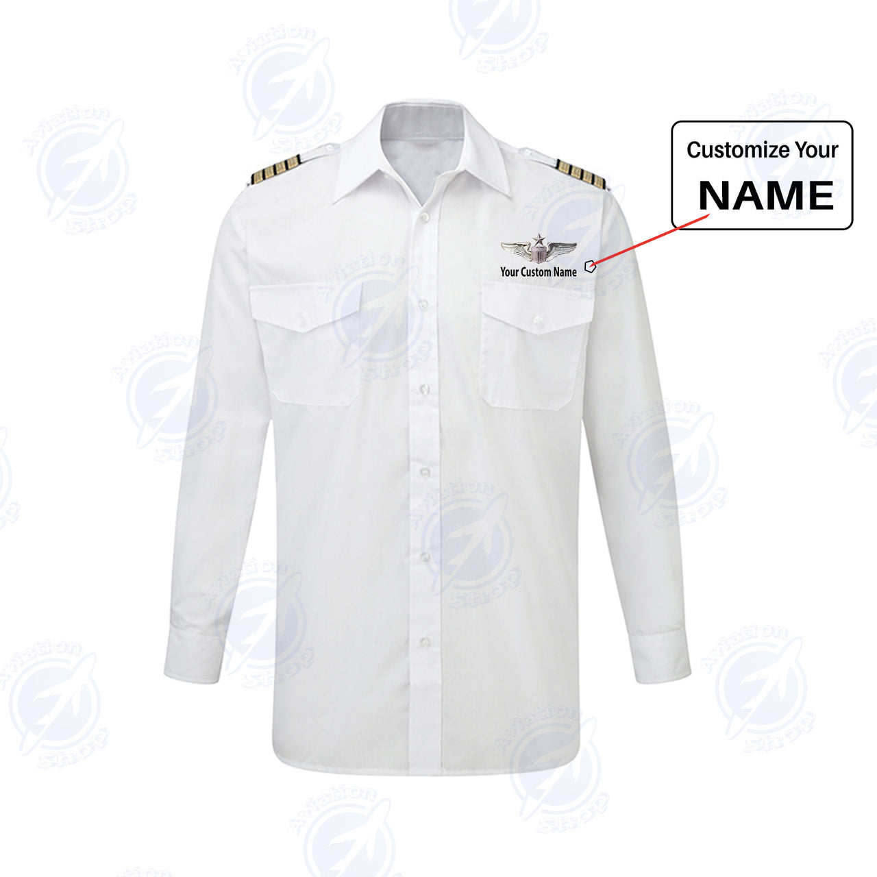 Custom & Name with EPAULETTES (US Air Force & Star) Designed Long Sleeve Pilot Shirts