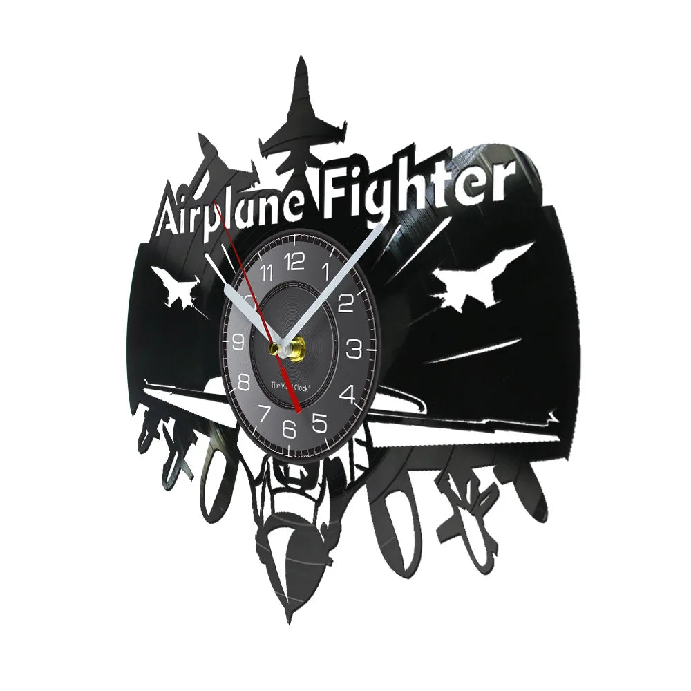 Airplane Fighter Vinyl Record Designed Wall Clocks