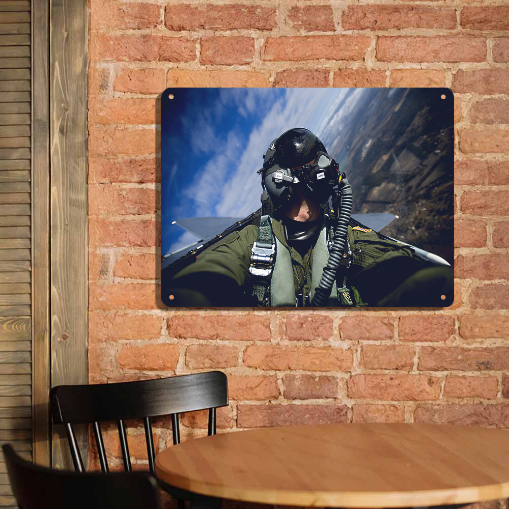 Amazing Military Pilot Selfie Printed Metal Sign