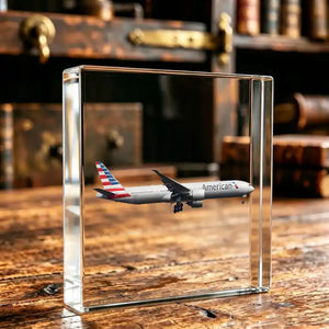 AA Airlines Boeing 777 Airplane Crystal Ornament