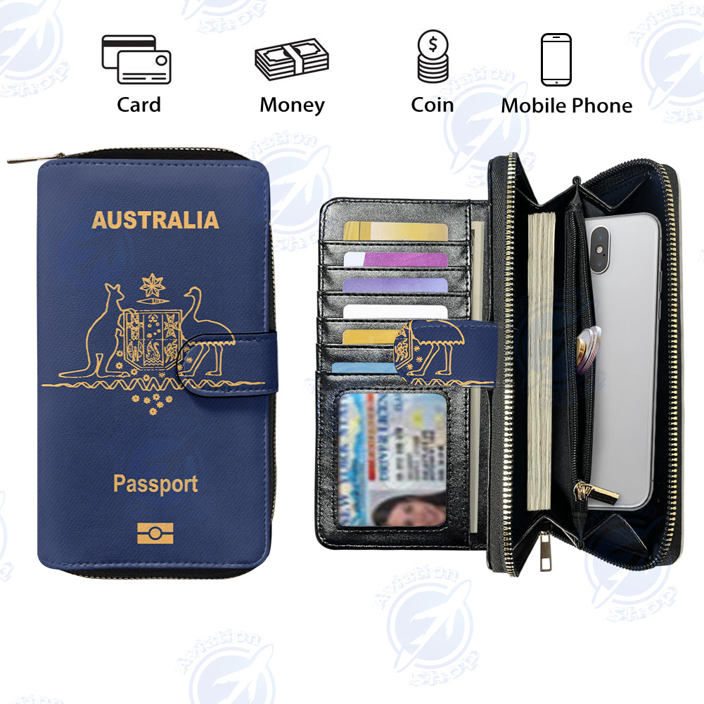 Australia Passport Designed Leather Long Zipper Wallets