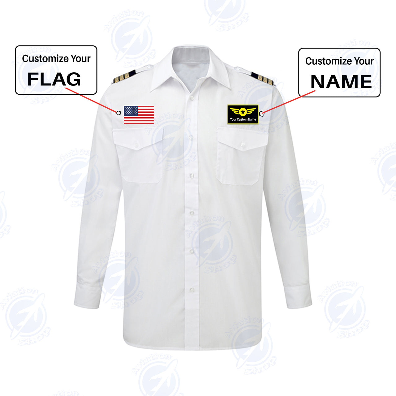 Custom Flag & Name with (Special Badge) Designed Long Sleeve Pilot Shirts