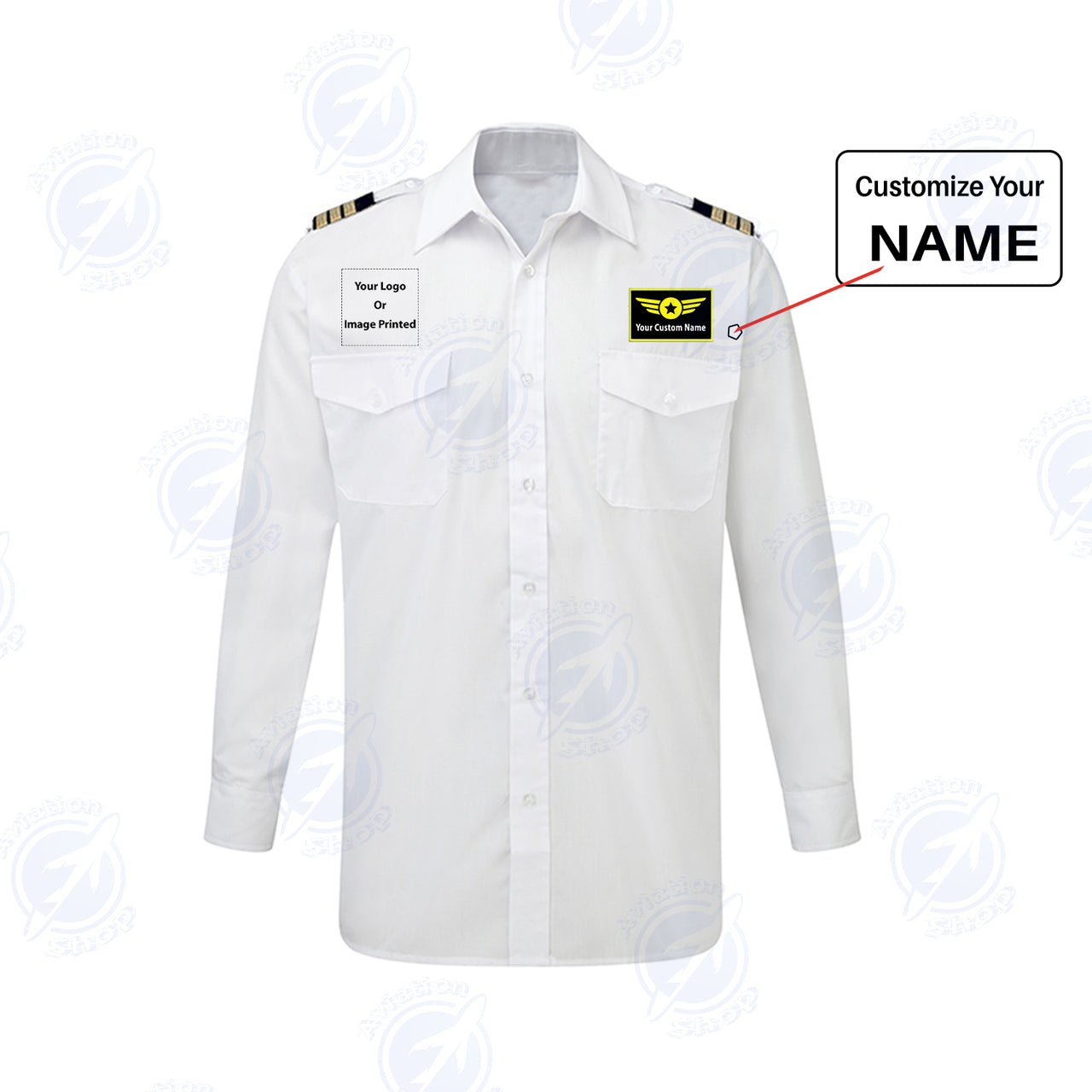 Double Side Your Custom Logos & Name (Special Badge) Designed Long Sleeve Pilot Shirts