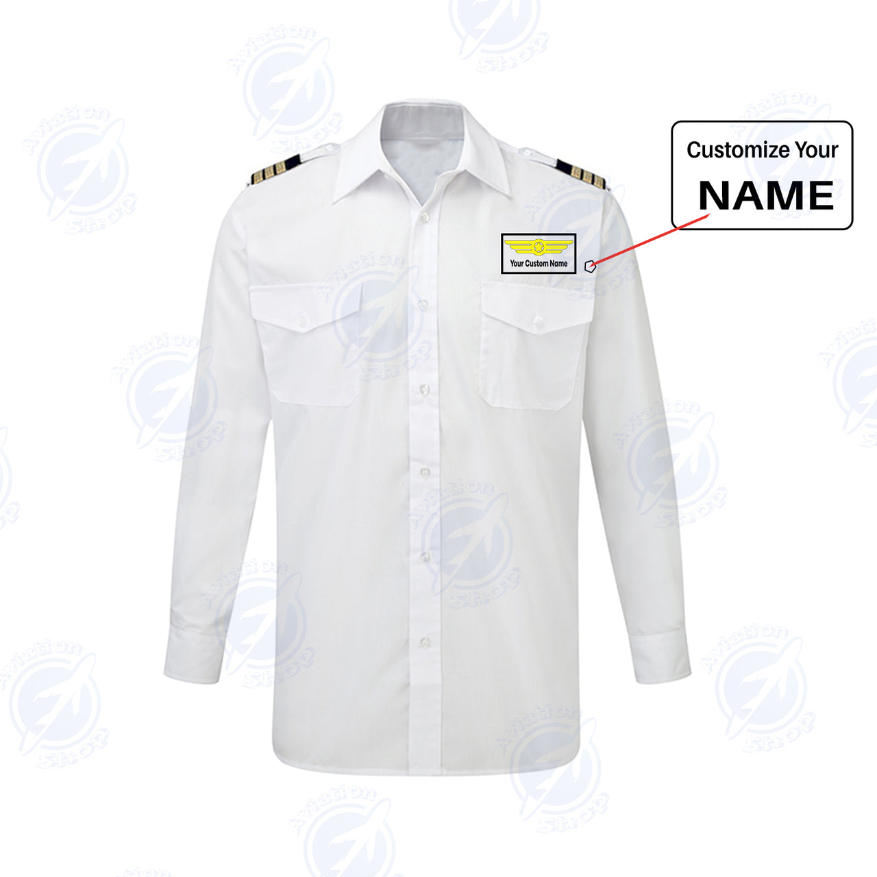 Custom & Name with EPAULETTES (Badge 1) Designed Long Sleeve Pilot Shirts