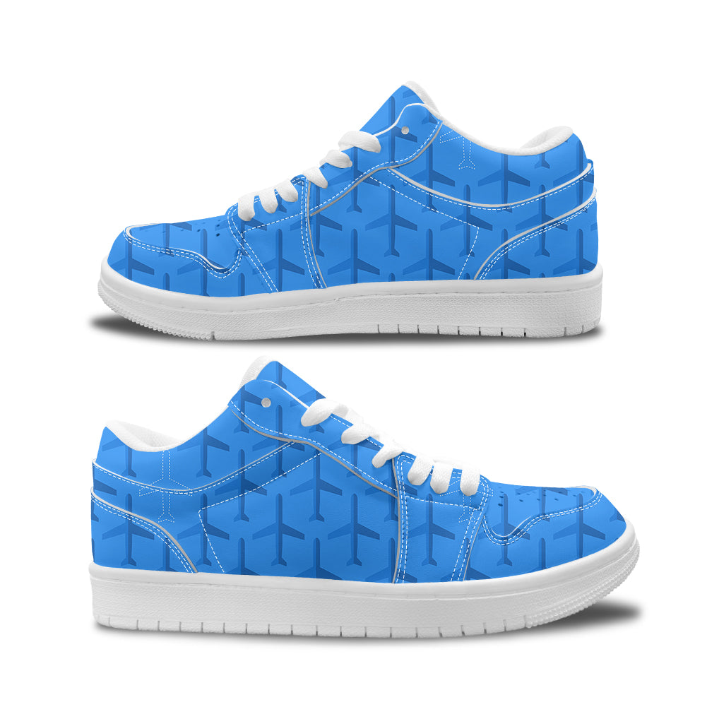 Blue Seamless Airplanes Designed Fashion Low Top Sneakers & Shoes