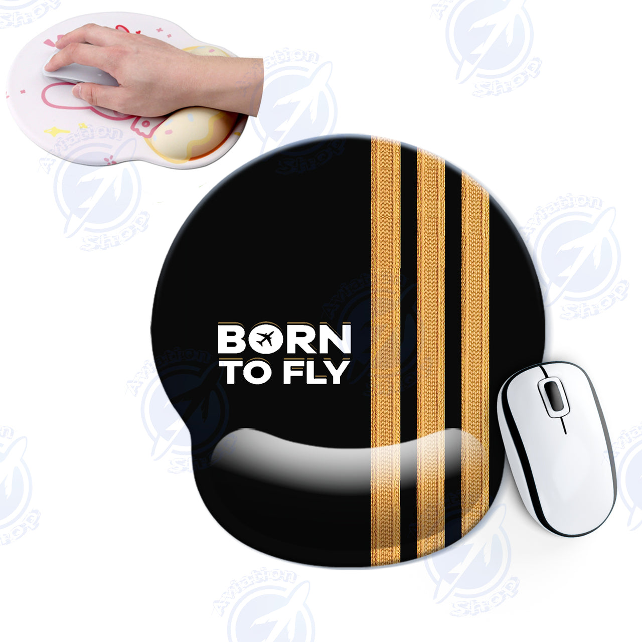 Born To Fly & Pilot Epaulettes (3 Lines) Designed Ergonomic Mouse Pads