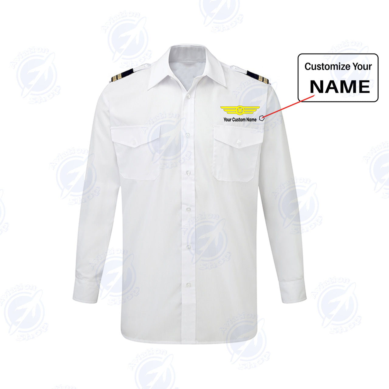 Custom & Name with EPAULETTES (Badge 6) Designed Long Sleeve Pilot Shirts