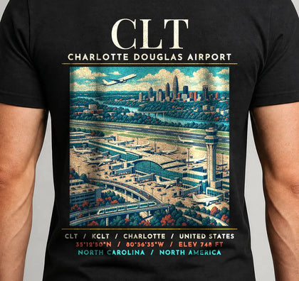Charlotte Douglas International Airport (CLT) Double-Side T-Shirt