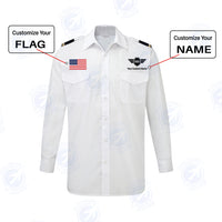 Thumbnail for Custom Flag & Name with EPAULETTES (Badge 5) Designed Long Sleeve Pilot Shirts