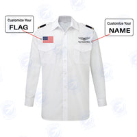 Thumbnail for Custom Flag & Name with EPAULETTES (Military Badge) Designed Long Sleeve Pilot Shirts