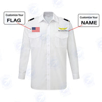 Thumbnail for Custom Flag & Name with EPAULETTES (Badge 2) Designed Long Sleeve Pilot Shirts